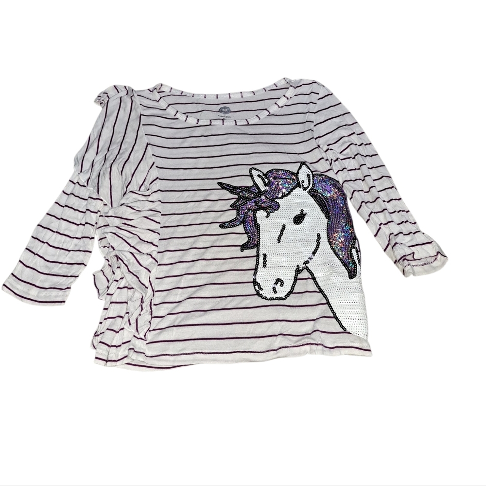 Total Girl Striped Sequined Unicorn Shirt